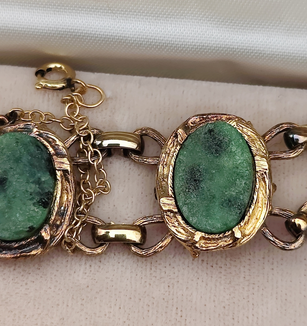 Antique 12K GF And Sterling Wells17 Jewels Chrysocolla Dial And Jade Watch - Picture 7 of 12
